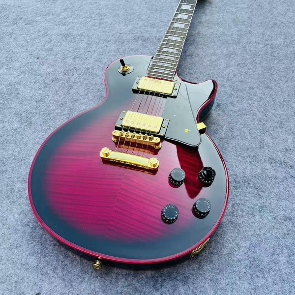 

Black-Red Gradient Guitar: Gold Hardware, Dual Humbuckers & Rock Precision
