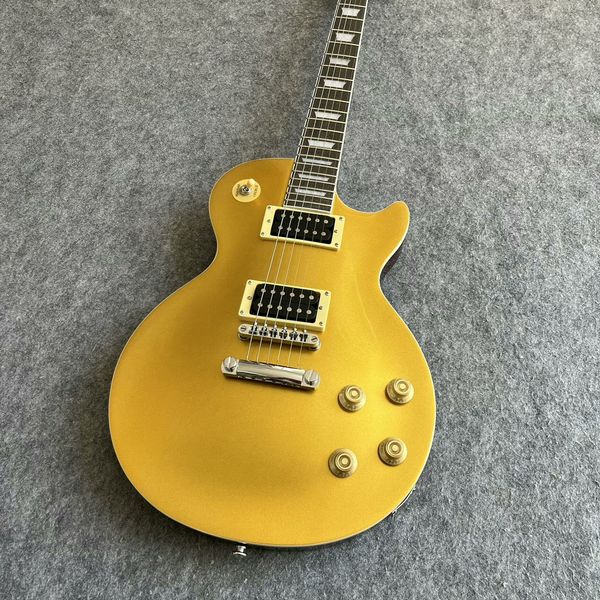 

Vibrant Yellow Single-Cut Guitar: White-Framed Humbuckers & Metallic Edge - Rock Ready
