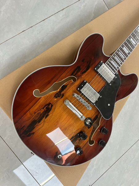 

Semi-Hollow Sunburst Guitar: Brown/Yellow Fade, Black Inlay & F-Hole Resonance