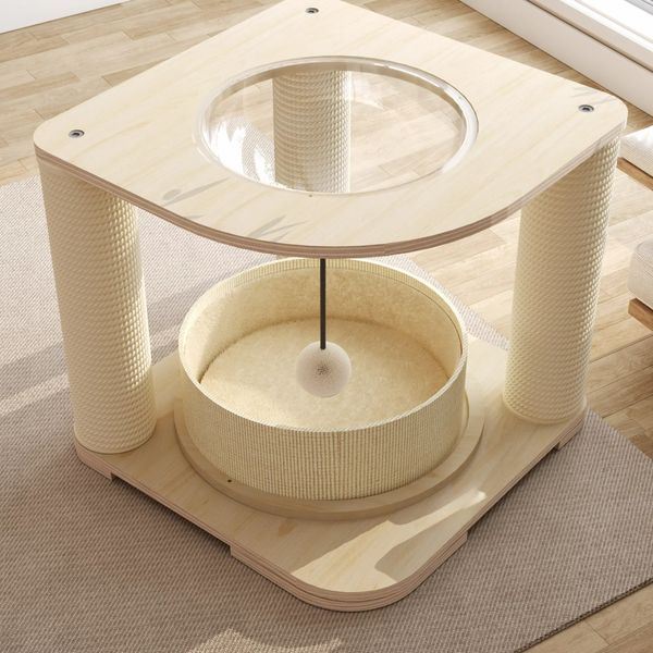 

High 17.72 Inch, Beige. Cat Tree Eco-Friendly Solid Timber Perfect Playground