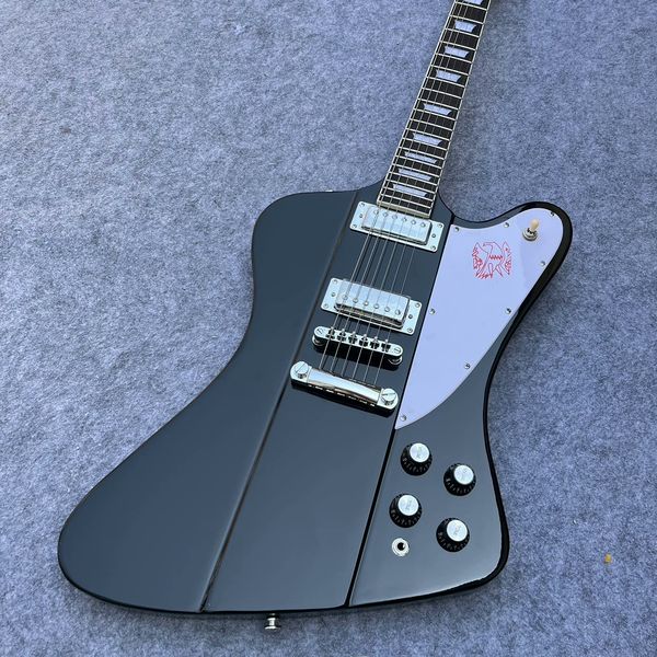 

Angular Single-Cut Guitar: Gloss Black Body, Red Logo Accent & Metallic Edge