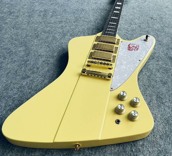 

New V-Shape Rock Guitar: Gloss Yellow Binding, Dual Metallic Pickups & Stage Power