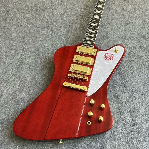 

New V-Shape Rock Guitar: Gloss Red Binding, Dual Metallic Pickups & Stage Power