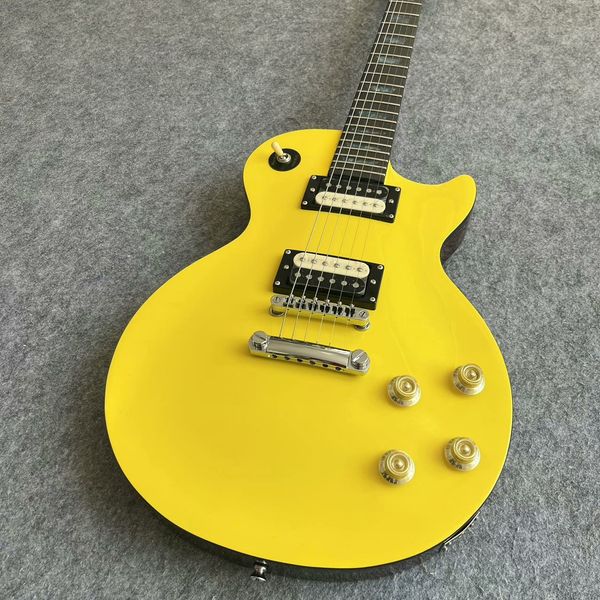 

Vibrant Yellow Single-Cut Guitar: Black-Framed Humbuckers & Gold Hardware - Rock Ready
