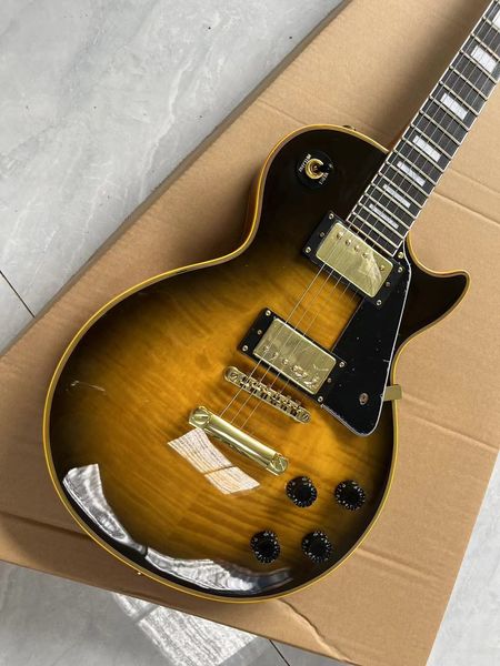 

Vintage Sunburst Electric Guitar - Gold Humbuckers, Black Pickguard & Premium Binding