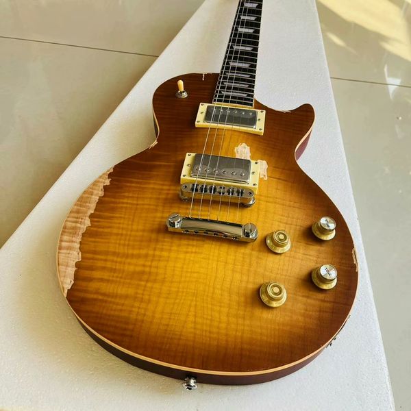 

Aged Brown-Yellow Guitar: Distressed Gloss, Dual Coils & Vintage Rock Soul