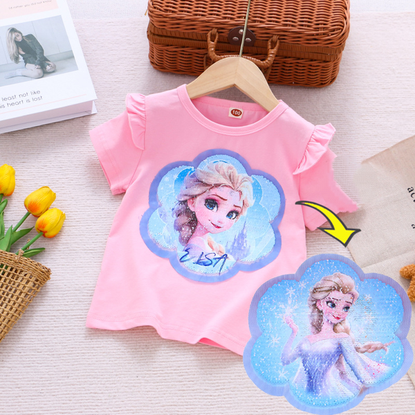 

Frozen Elsa Kids Princess toddler designer cartoon printed T-shirt for baby girl summer children's clothes short-sle.., Blue