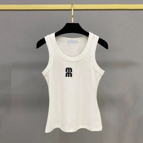 

2025ss Fashion Designer Brands Knitted Tops Rhinestone Letter Embroidery Women's T-Shirt Tanks Elasticity Slim Fit Vest Camis Sexy Sleeveless Vest Top Braces Tank, P-2