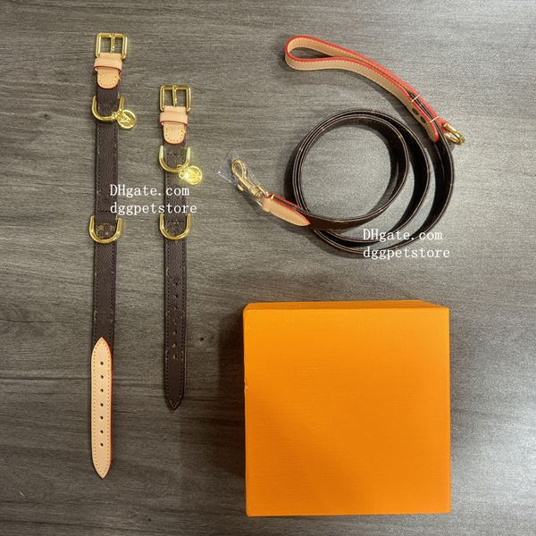 

Designer Leash with Metal ID Tag, Premium Leather Dog Collar Walking Running Training Purposes Durable Strong Adjustable Male Female Dogs Brown 265, White