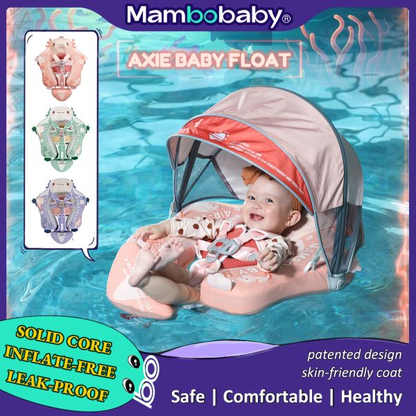 Mambobaby Float Axie Baby Pool Float: Safe Comfortable Swim Trainer for Infant Toddler, Non-Inflatable, UV Protection Canopy