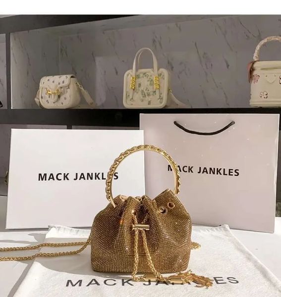 

Gold Dia Evening Clutch Wedding Party Designer Shiny Rhie Bucket Purse Women Handbag Shoulder Messenger Bag, 15x11x14cm
