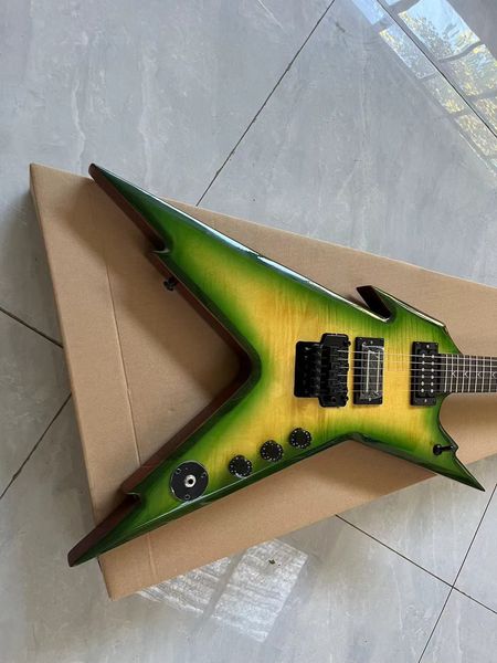 

Avant-Garde Angular Electric Guitar: Green-to-Yellow Gradient Finish & Dual Black Humbuckers