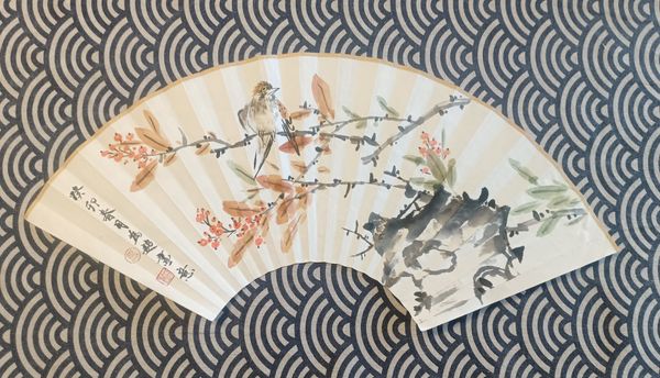 Single-sided hand-drawn Xuan paper flower and bird folding fan decorative painting
