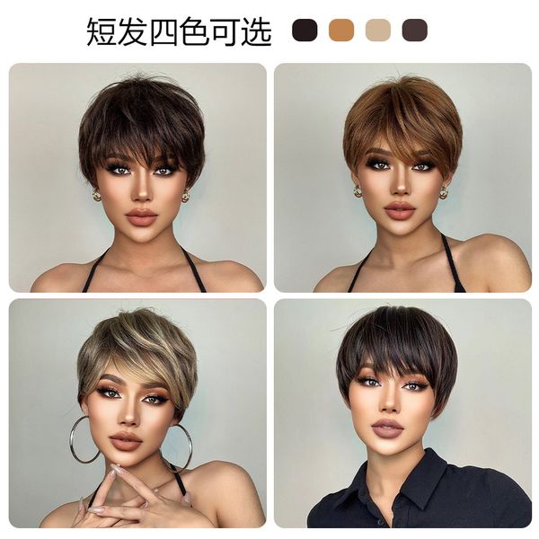 Summer short hair slightly curled European and American style natural wig for women, bobo, age reducing full head set hair