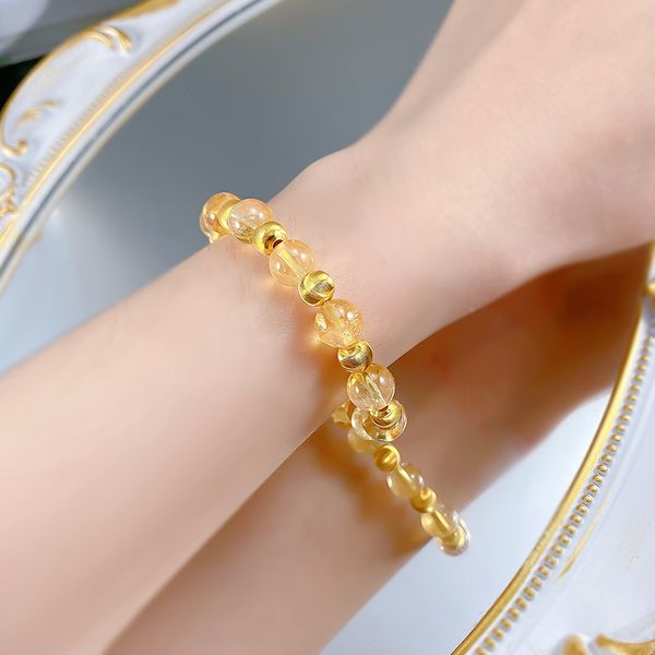

S925 Sterling Silver Luxury Gold-Plated Beaded Bracelet with Transparent Gemstones, Elegant and Stylish for Women