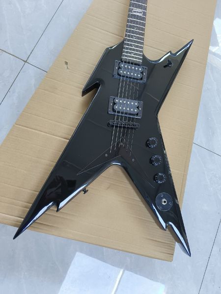 

Avant-Garde Angular Electric Guitar: High-Gloss Black Finish & Dual Black Humbuckers with White Dots