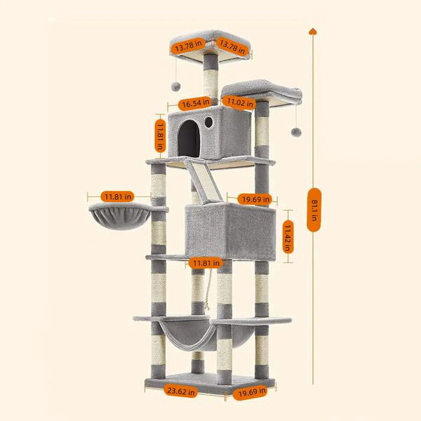 

Large Cat Climbing Tree with Scratch Post Cat tree Cat tree tower, Grey