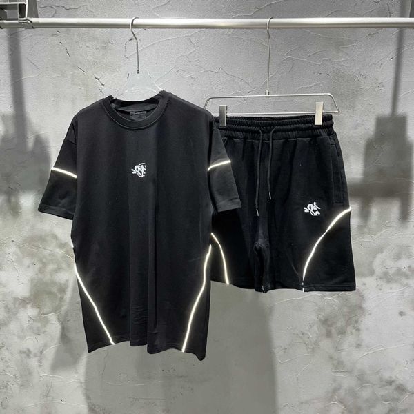 

Men's Tracksuits Designer Embroidered lines reflective summer niche fashion T-shirt shorts sports suit, Gray