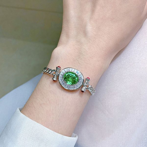 

New S925 Silver 10*12 Paraiba Green Cuban Link Bracelet for Men and Women