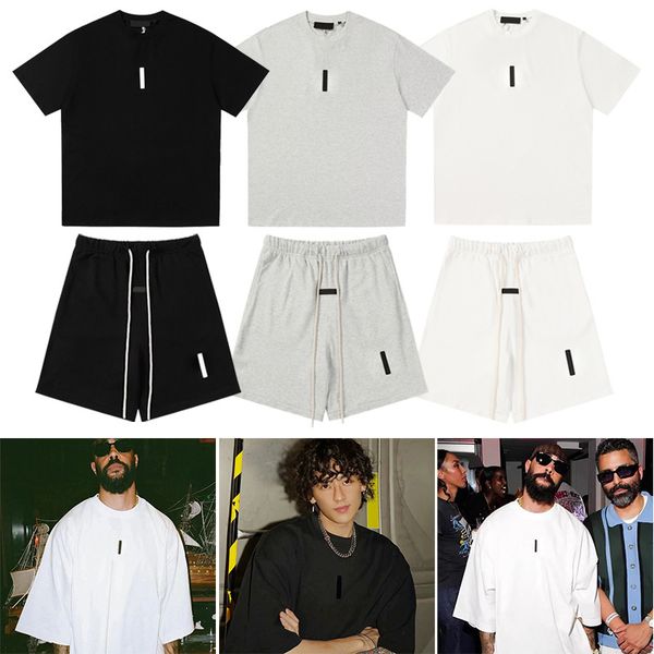 

Men's Tracksuits Designer High Street Cotton Loose Three Bar Short Sleeve Set for Men, Black