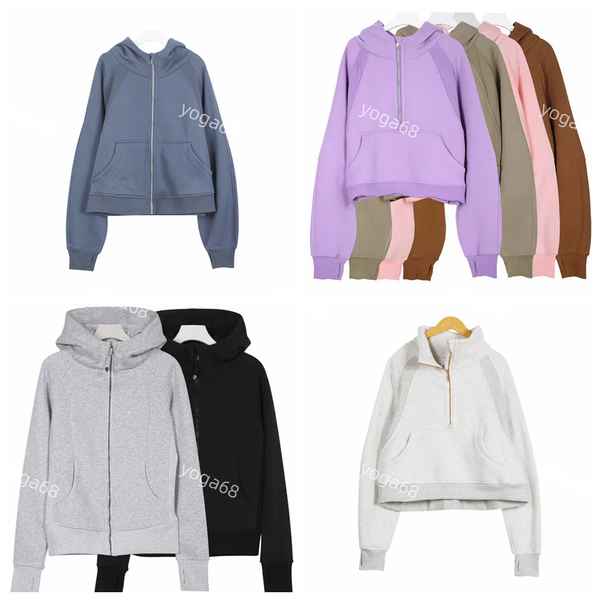 

Half Zip Hoodie Womens Yoga Suit Designer Hooded Sweatshirt Ladies Gym Sportswear Outdoor Sports Jogging Hoody Thick Long-sleeved with Fleece, A01