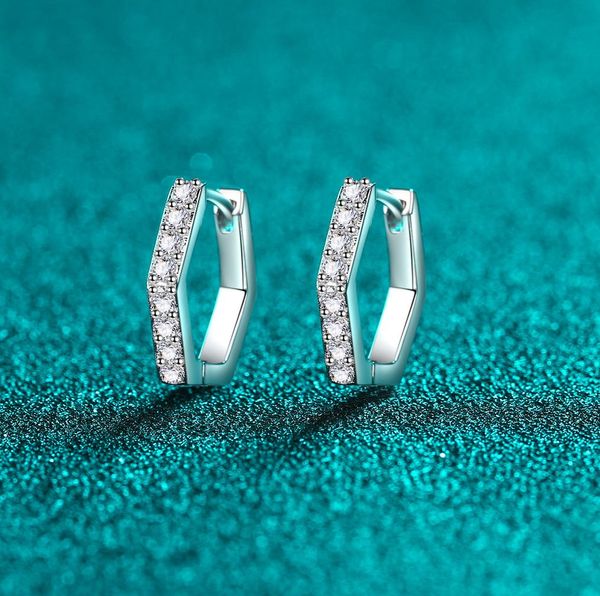 

S925 Silver Hexagonal Moissanite Earrings with Simple Diamond Pave for Women | Elegant Minimalist Studs for Everyday Wear