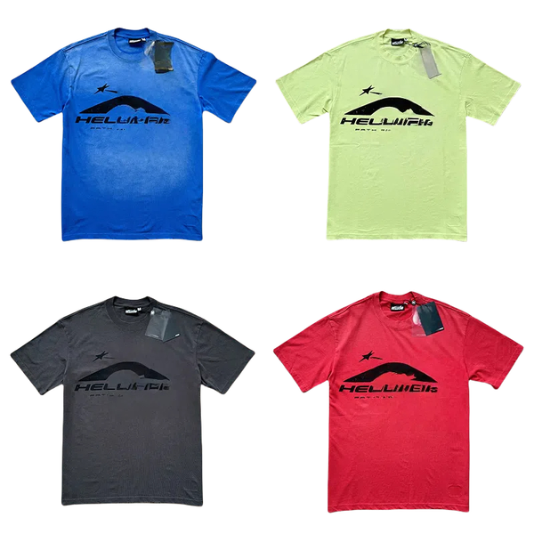 

washed version front and back black logo vintage frayed tee 4 colors, Blue