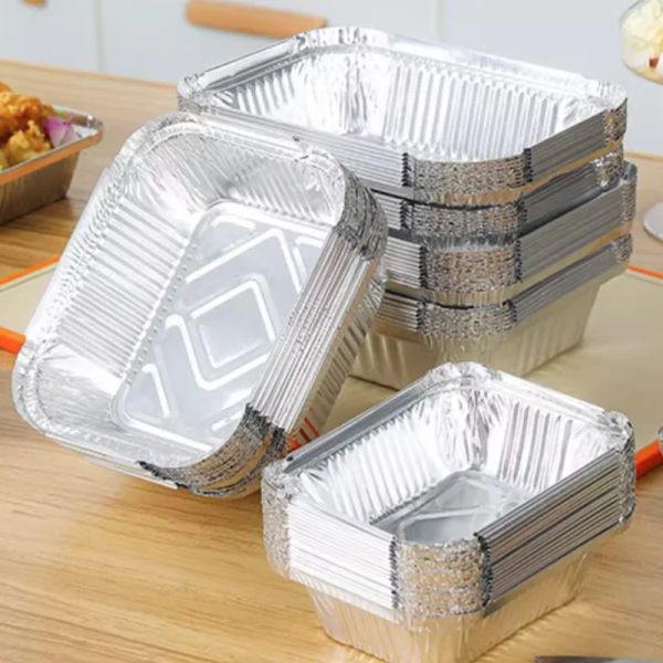 Disposable Aluminum Foil Tin Foil Tray Disposable Food Container Aluminum Foil Takeaway Box for Packaging, Baking Roasting