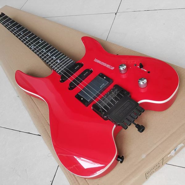 

Vibrant Glossy Red/Black Electric Guitar: 3 Pickups (2 Single-Coil + Humbucker), Black Tremolo Bridge