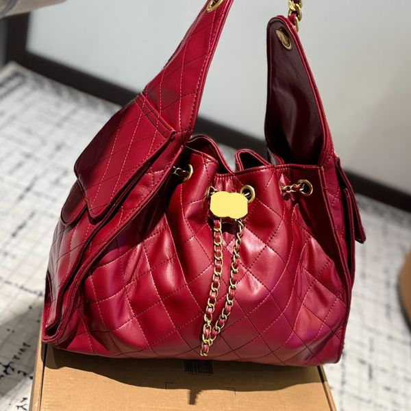 

Tote Bag Bucket Bag Fashion Womens Shoulder Bag Leather Rib Check Gold Hardware Metal Buckle Matelasse Chain Bucket Bag Handheld Crossbody Bags Airport Sacoche 30cm, Pink