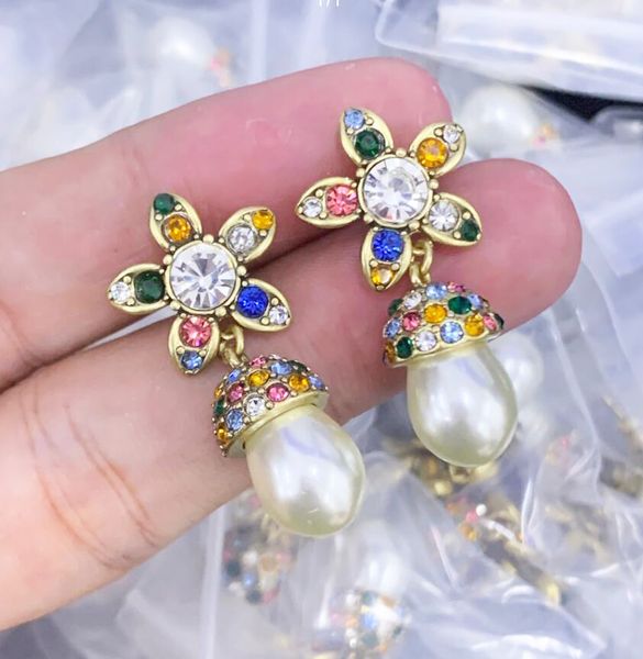 

Luxury Pearl Diamond Dangle Letter Earrings for Women Stud Party Crystal 18K Gold Plated Wedding Engagement Lovers Gift Earrings Jewelry with Box