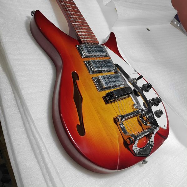 

Stunning Sunburst Semi-Hollow Electric Guitar: F-Hole Resonance, 3 Transparent Humbuckers, Vibrato Bridge