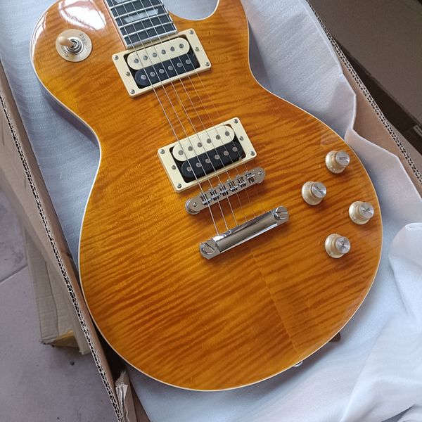 

Striking Orange Flamed Wood Electric Guitar: Cream/Black Humbuckers, Tune-O-Matic Bridge, Cream Controls