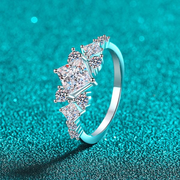 

S925 Silver Moissanite Ring with Geometric Square Design - Elegant Luxury Engagement Ring for Women