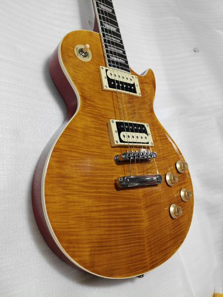 

Natural Wood Finish LP Electric Guitar: Gold - Framed Humbuckers, Rich Tone for Rock & Blues