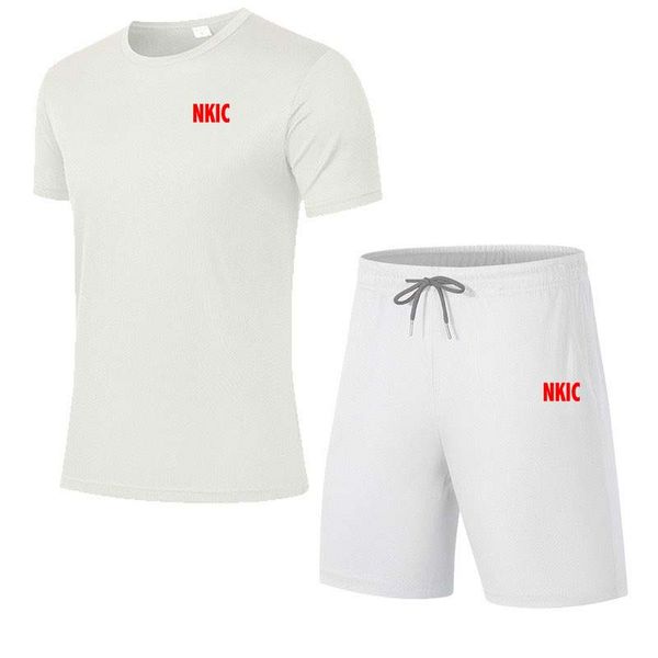 

2 Piece Set Running Men' Quick-drying Sports Suit Fitness Running Breathable Brand Short Sleeve Comfortable Elastic Waist Shorts, Navy blue