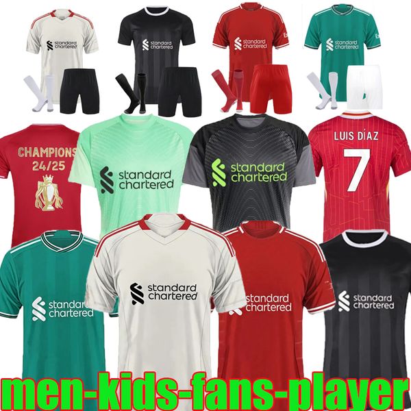 

2025 2026 The RedsMohamed Salah Darwin Nunez 24 25 Home Away men Soccer Jersey Dominik Szoboszlai Andy Robertson Alisson Becker Joe Gomez Joel Matip Curtis Jones kids, 25/26 gk fans