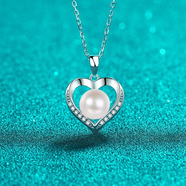 

925 Sterling Silver Natural Freshwater Pearl Moissanite Clavicle Necklace with PT950 Gold Plating, Fashionable High-End Jewelry, Manufacturer Wholesale In Stock
