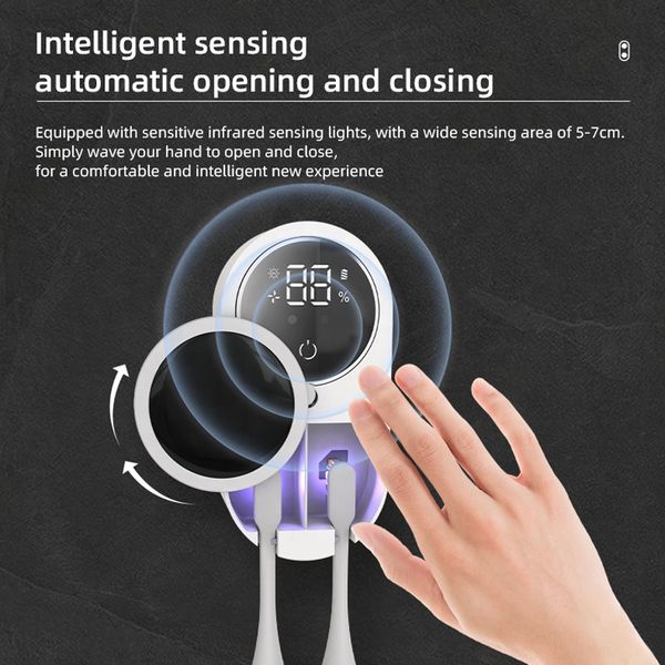 

Disinfection toothbrush box holder Smart Automatic Inductive Dual Toothbrush Sanitizer with Digital Display UVC UV Sterilization Circulating Air Drying