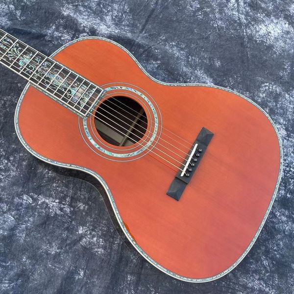 

Red Gloss Folk Guitar - Ornate Soundhole Inlay, Black Bridge & Vintage Charm