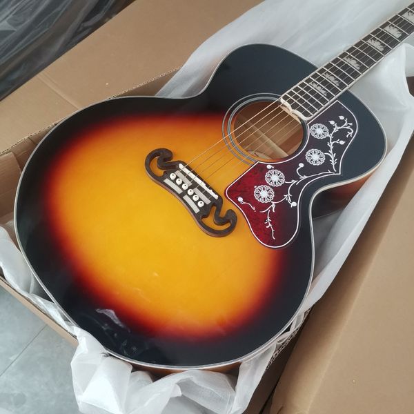 

43" Jumbo Folk Guitar - Sunset Burst, Floral Guard & Full-Body Resonance