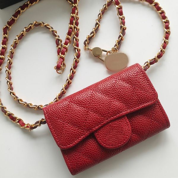 

Women Purse Cross Body Bag Luxury Coin Pouch Fashion Designer Handbag High Quality Caviar Cowhide Flap Bag Luxury Purses With Chain Card Wallet Crossbody Bag, Red