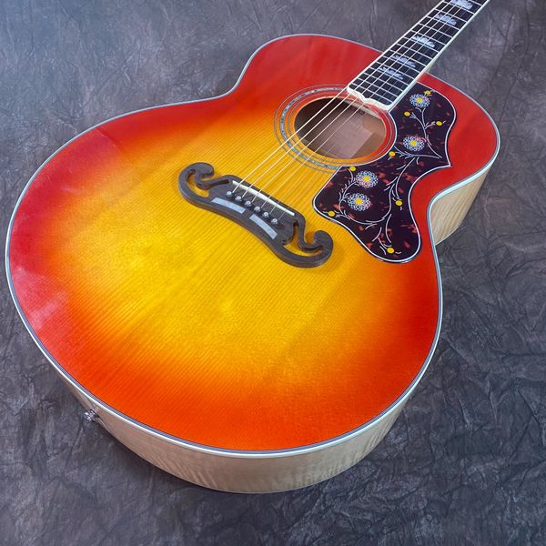 

Sunburst Acoustic Guitar: Floral Pickguard, Curved Bridge & Warm Folk Tones