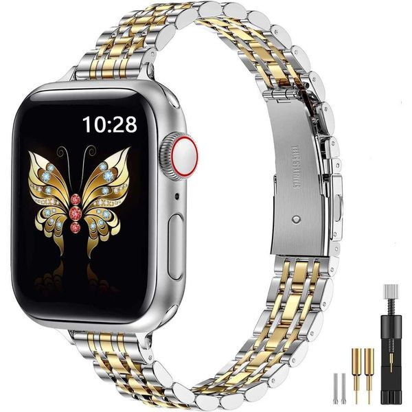 

MioHHR Slim Metal Compatible with Apple Watch Band 42mm(Series 10) 41mm 40mm 38mm,Dressy Stainless Steel Chain Strap for Women iWatch Bands Series 9 8 7 6 5 4 3