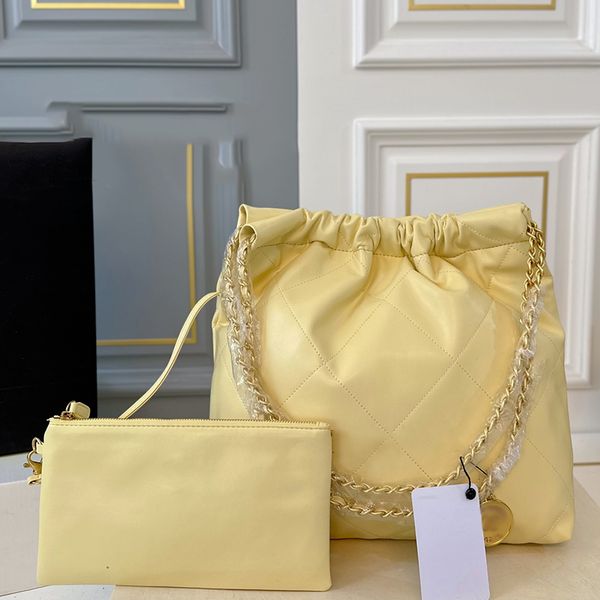 

22 Garbage Bag Fashion Women Shoulder Bag Genuine Leather Checkered Gold And Silver Hardware Metal Letters Coins Handbag Crossbody Bags Shopping Bags Purse 30/35cm, White silver buckle