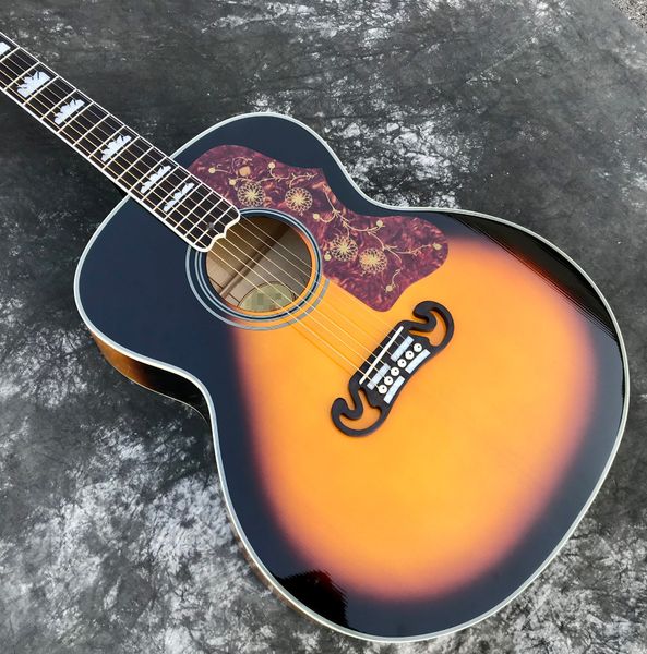 

43" Jumbo Folk Guitar - Black/Orange Sunburst, Floral Guard & Full Resonance
