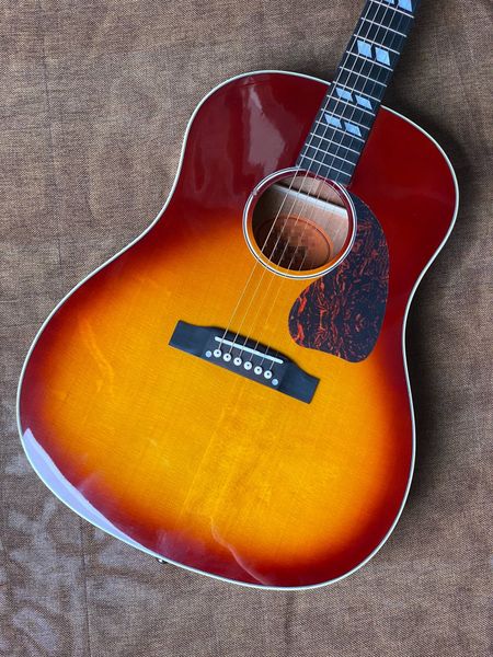 

Sunburst Folk Guitar - Red/Yellow Fade, Intricate Guard & Warm Acoustic Soul