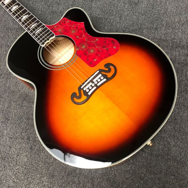 

Sunburst Folk Guitar - Black/Orange Gradient, Red Floral Guard & Warm Resonance