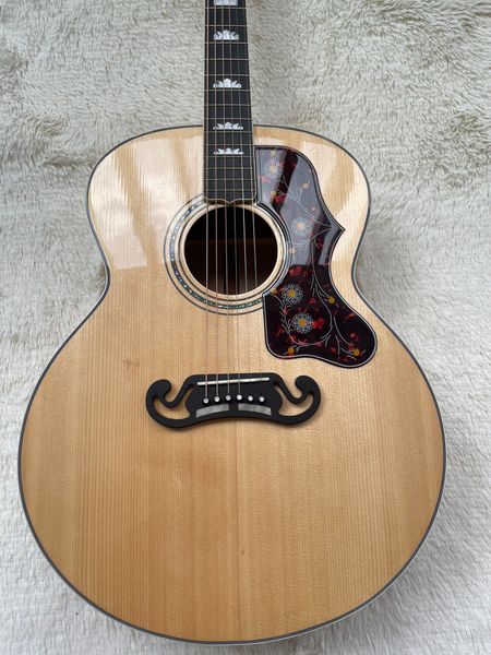 

Natural Wood Folk Guitar: Floral Pickguard, Decorative Inlays & Warm Resonance