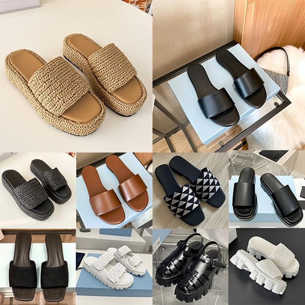 

Free shipping 2025 sandals women designer slides flat sandals slippers platform slide triangle slipper black summer sandal sandles womens shoes, Color 7